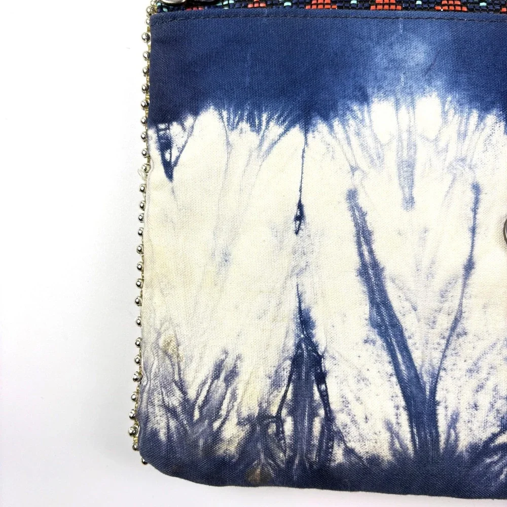 Steve Madden Josa Tassel & Bead Clutch Navy Coral Turquise Metal Strap Boho Fest